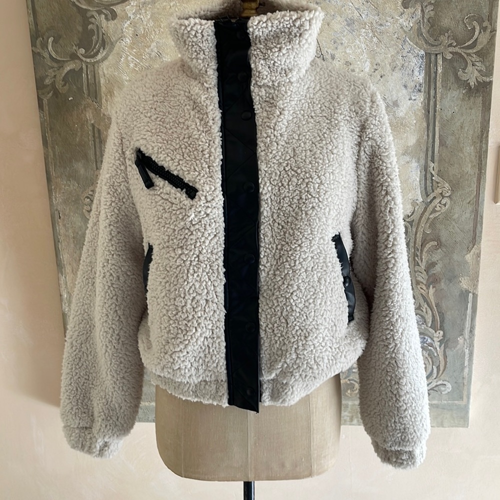 Blanknyc fleece jacket with leather like trim